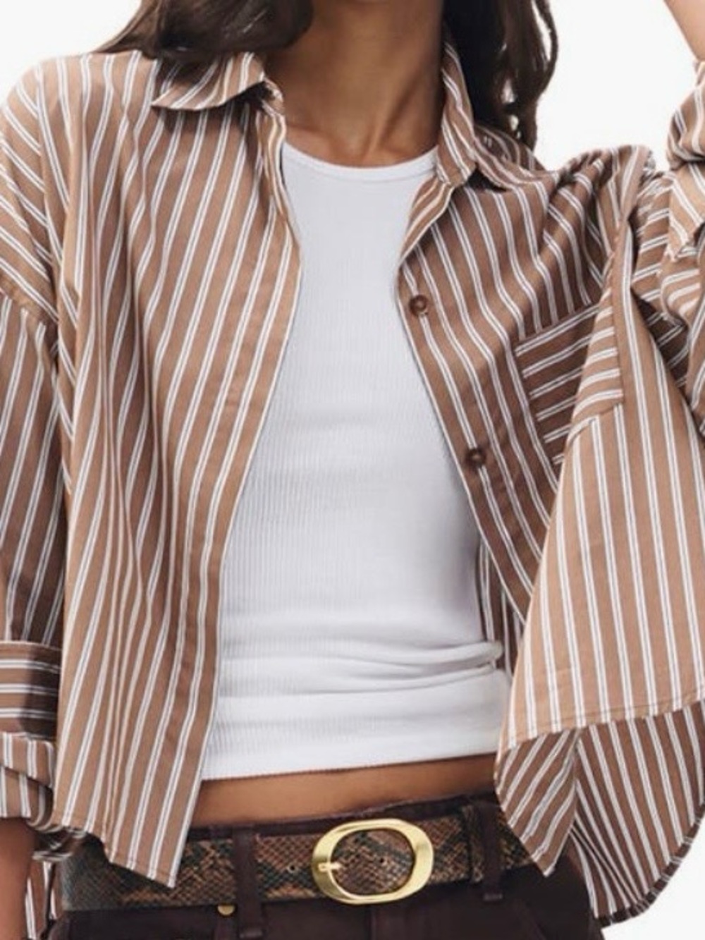 Rag & Bone New York:”Marin Striped Cropped Shirt”/Tobacco/White/Navy/NWT